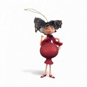 Christmas Ornament Fancy Kitty Cat Dressy Red Glitter Chiffon Hat 8" Tall